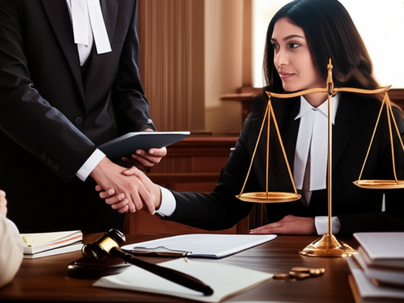 Civil lawyer discussing ancestral property partition case in Delhi with clients